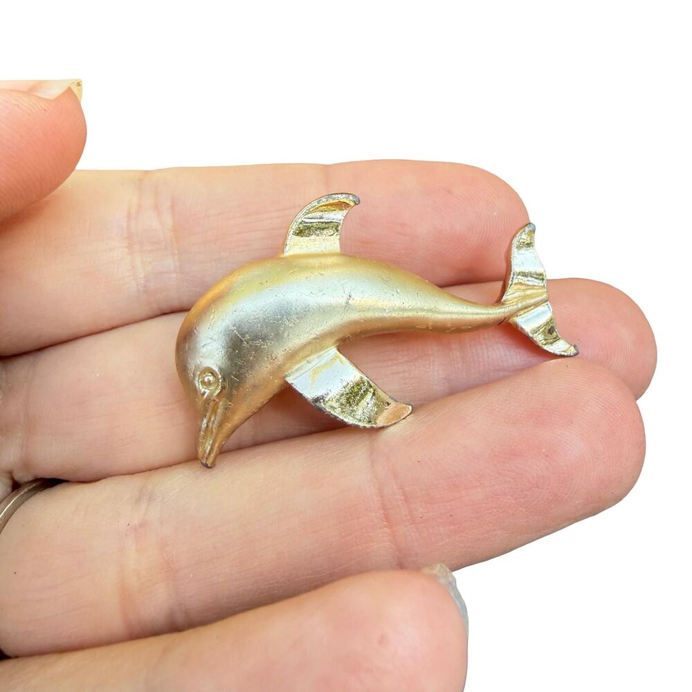 Vintage Jewelry Gold Tone Dolphin Brooch